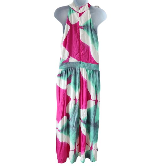 Busayo Collective Halter Neck Tie-Dye Maxi Dress Size 8 Sleeveless Pink & Green - Picture 7 of 8